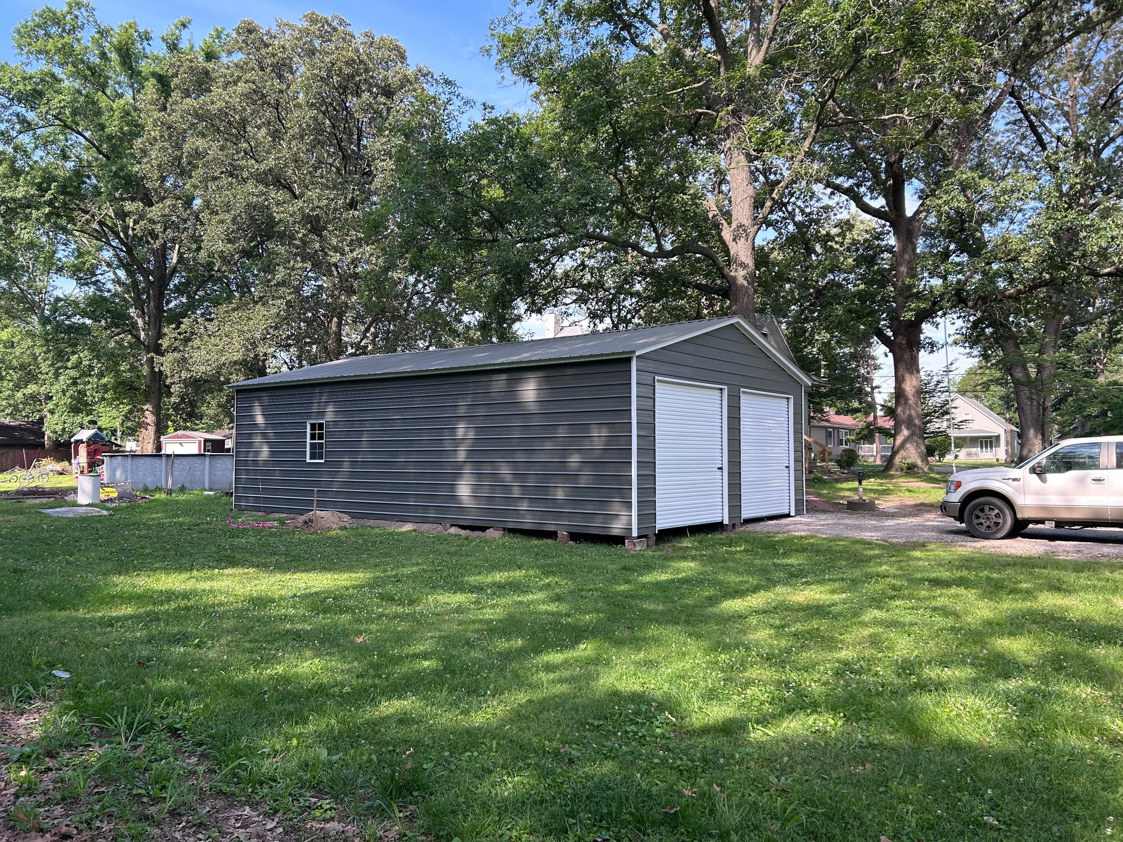 Residential garage with roll-up doors